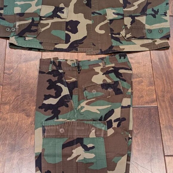 AIR FORCE Hot Weather Coat Woodland Camo Combat Large Short Patches Pants Medium - Picture 5 of 8